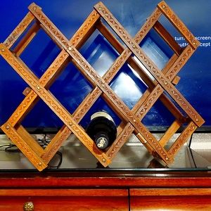 Vintage Hand Carved Wooden Expandable Wine Rack